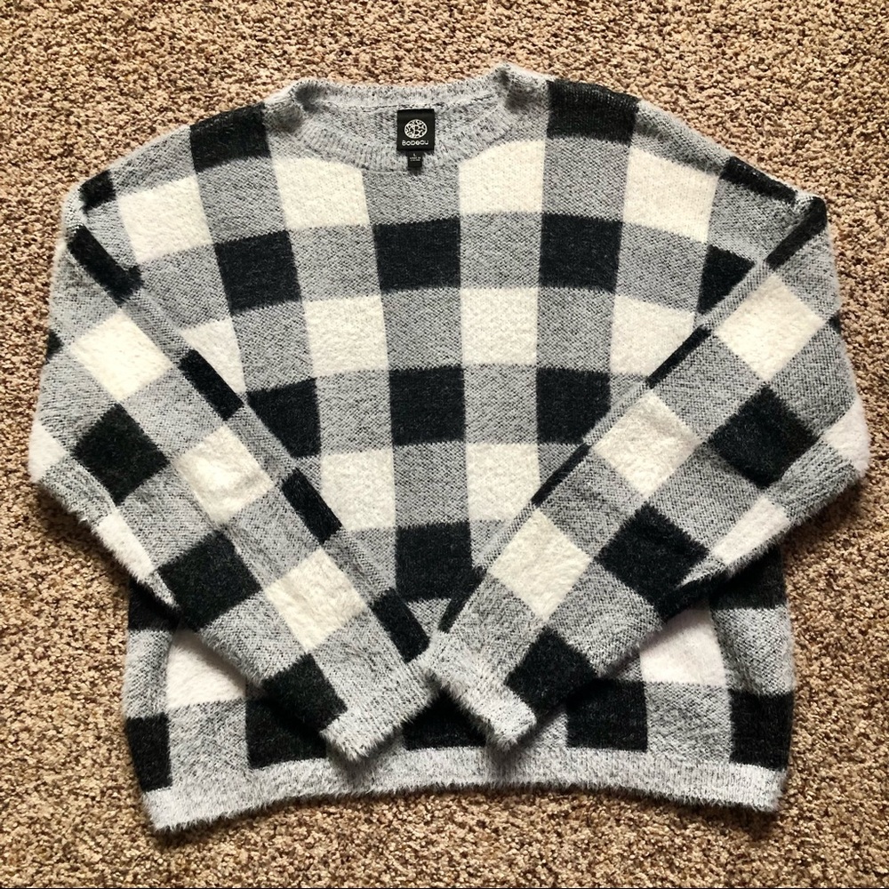 Black and Grey Buffalo Check Eyelash Sweater
